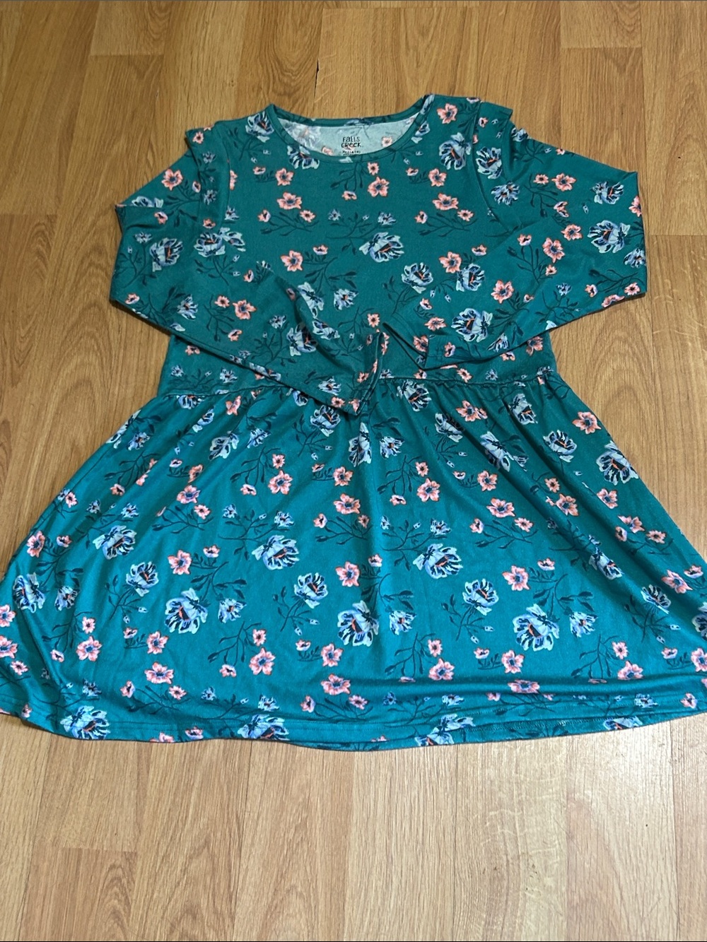 Falls Creek Teal Floral Long-Sleeve Dress XL (14/16) Super Soft!